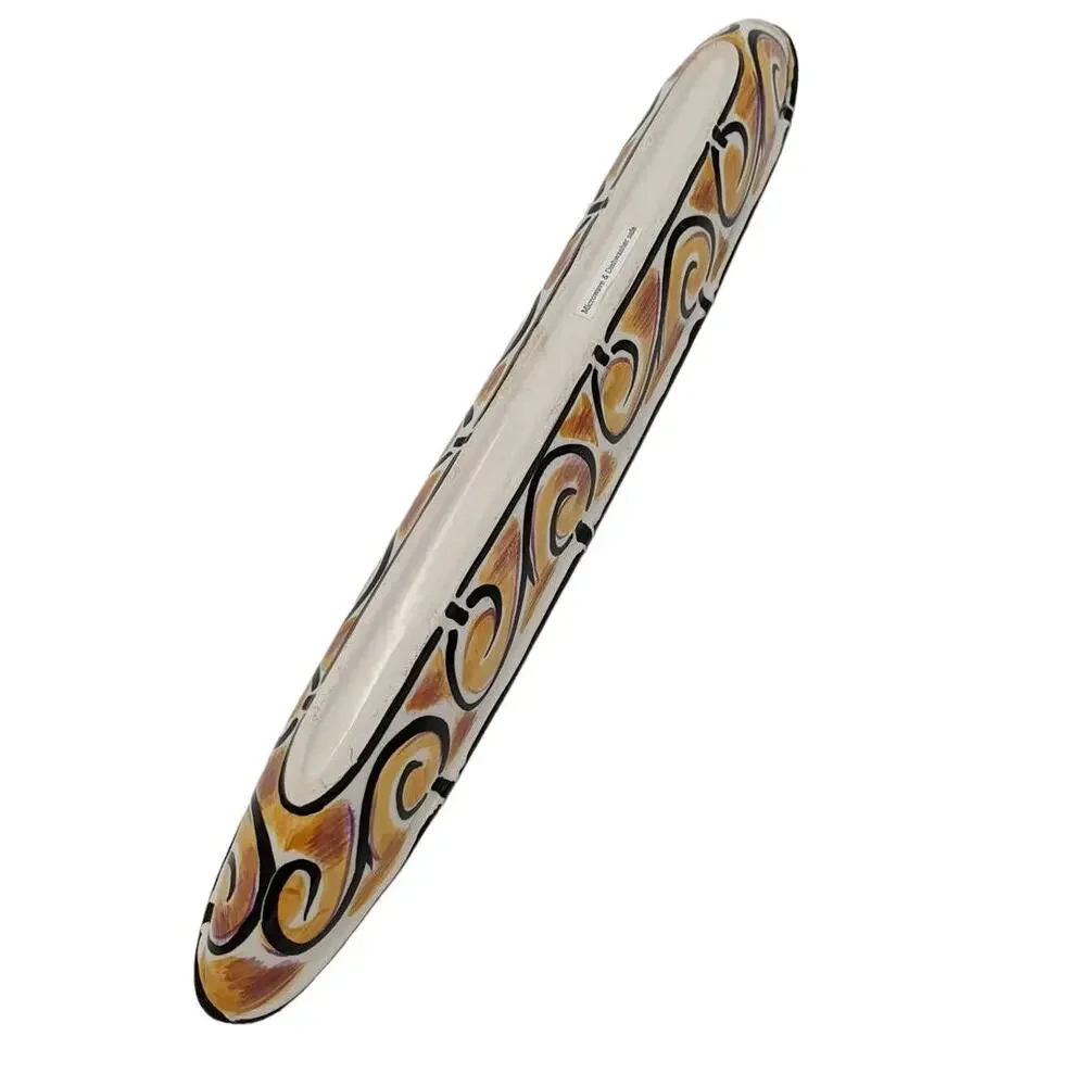 Olive Serving Tray Boat Platter Ceramic Condiment Dish Retro Swirly Whimsy 16x2